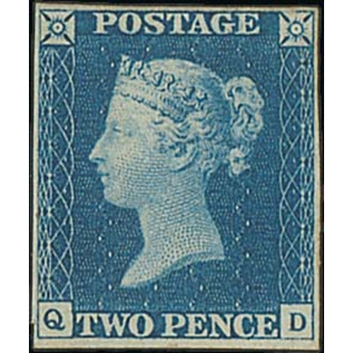 259 - 1840 2d Blue QD Plate 1, four small even margins, mint with large part original gum, an attractive s... 