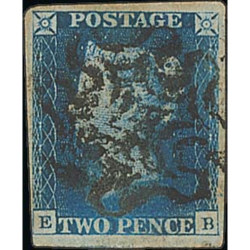 260 - 1840 2d Blue EB plate 1, close at lower left, otherwise with good to large margins, cancelled by dis... 