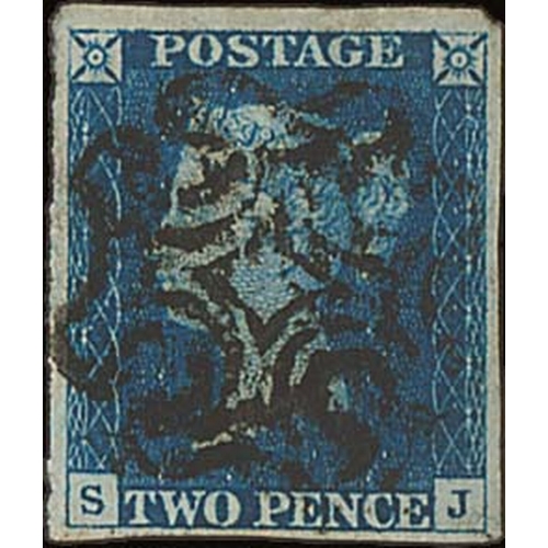 265 - 1840 2d Blue, SJ plate 1 with good to large margins, fine central Leeds Maltese Cross in black, very... 