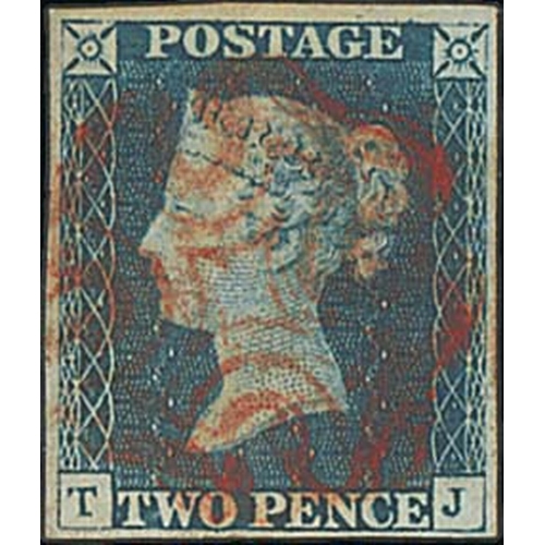 266 - 1840 2d Blue, TJ plate 1, good margins, with superb central ruby-red Maltese Cross, very scarce so f... 