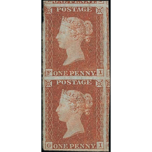 276 - 1841 1d Red-brown, FI-GI vertical pair, four margins, portions of adjoining stamps above and at righ... 