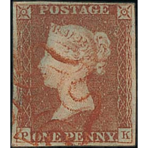 288 - 1841 1d Red-brown plate 17, PK with four margins cancelled by a red Maltese Cross, fine and scarce, ... 