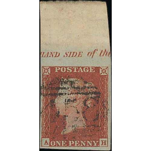 298 - 1841 1d Red-brown plate 54, AH with upper sheet margin showing part inscription, good margins, used ... 