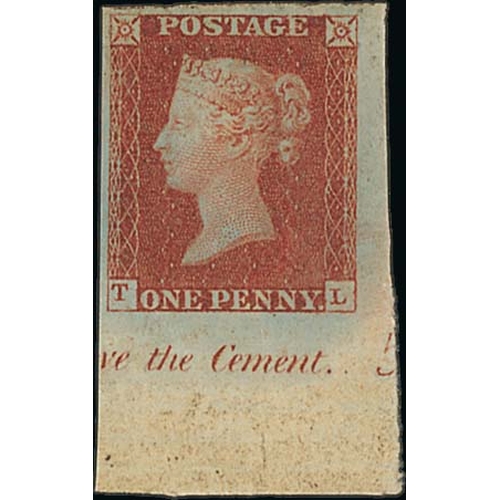 299 - 1841 1d Red-brown plate 56, TL corner marginal single with part inscription and plate number in lowe... 