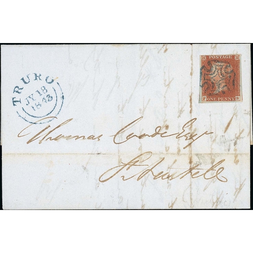 313 - 1843 (July 18) Entire letter from Truro to St. Austell with a 1d red-brown (plate 33), four margins,... 