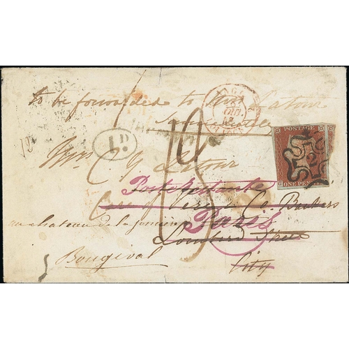 314 - 1843 (Aug 16) Cover posted within London bearing a 1d red-brown (three margins, just touched at left... 