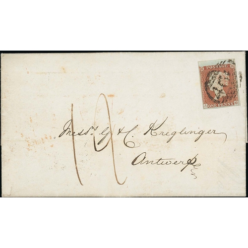 318 - 1849 (Mar 20) Entire letter from Liverpool to Antwerp, a fine four margin 1d red-brown cancelled 