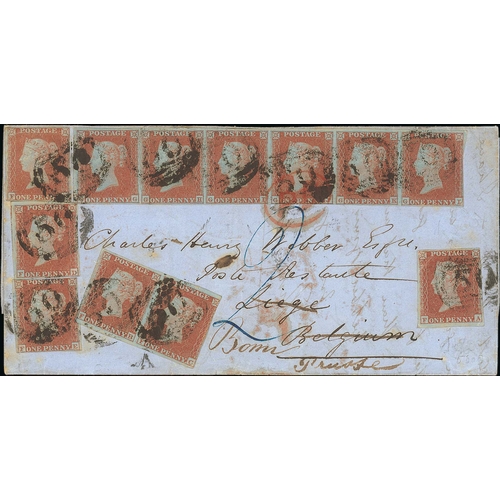 321 - 1852 (Sep 5) Entire letter from Barnstaple to Liege, redirected to Bonn, the 1/- rate paid by 1d red... 