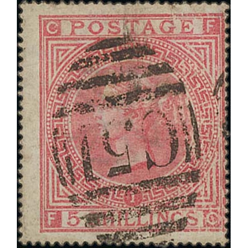 381 - 1867 5/- Rose plate 1, watermark Maltese Cross, FC used with 