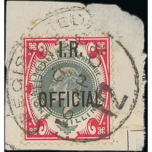 517 - 1902 KEVII 1/- I.R Official overprint, tied to piece by 1904 Registered London E.C hooded circle dat... 