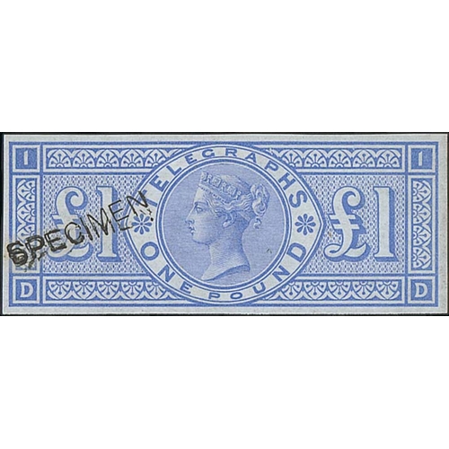 521 - 1877 £1 Imperforate colour trial in pale ultramarine, handstamped 