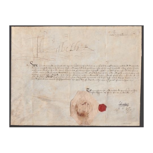 1586 - ROYALTY ELIZABETH I Parchment Warrant with signature of HM Queen Elizabeth I in 1591.
The document i... 