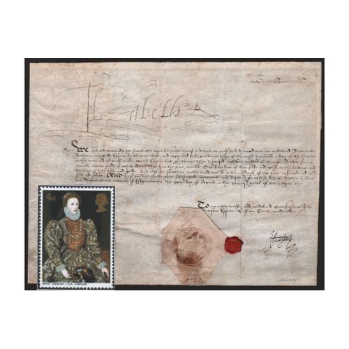 1586 - ROYALTY ELIZABETH I Parchment Warrant with signature of HM Queen Elizabeth I in 1591.
The document i... 