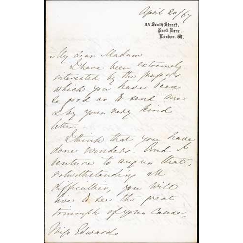 50 - Florence Nightingale. 1867 (Apr 20) Ten page letter to Miss Edwards, on 