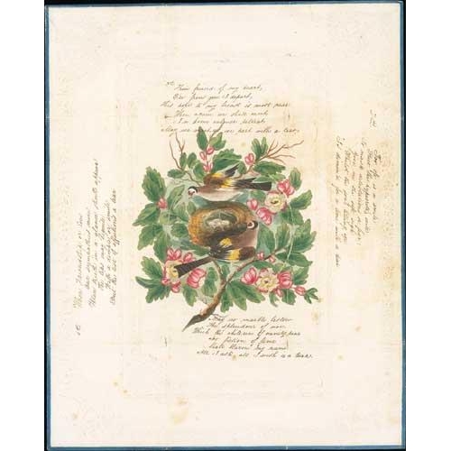 52 - 1819 Valentine lettersheet, the centre with handpainted birds on a nest, cut into a 