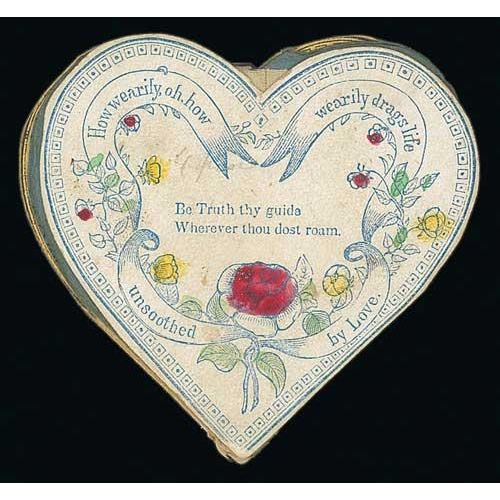 53 - c.1820 Printed handcoloured heart shaped cards with flowers and verses, opening out into a 