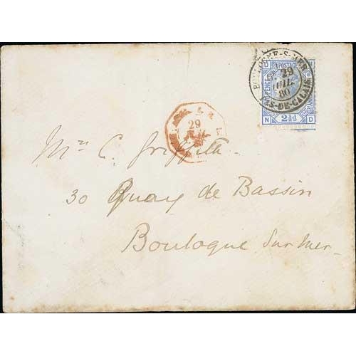 542 - Boulogne. 1880 (July 29) Cover to Boulogne with 2½d blue plate 18 tied by Boulogne c.d.s in bla... 