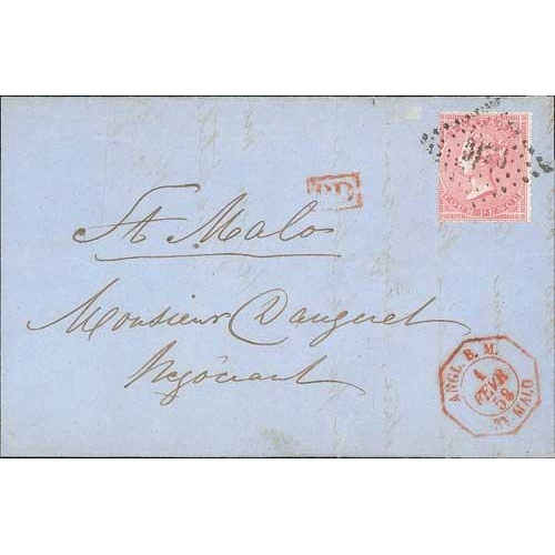 548 - St. Malo. 1858 (Feb 1) Entire letter from Jersey to St. Malo with 1857 4d tied by small 
