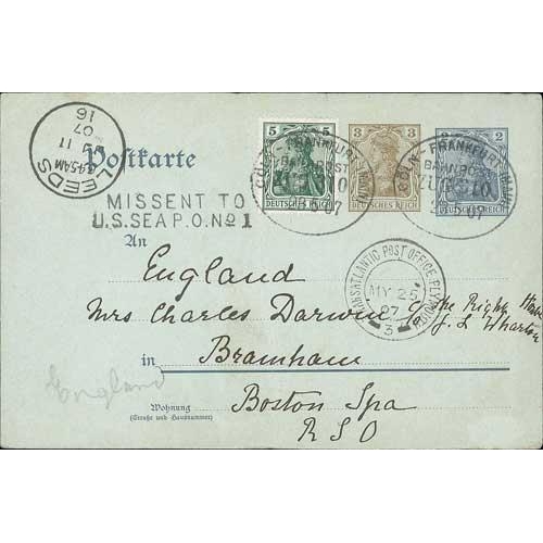 564 - 1907 (May 23) Germany 2pf + 3pf postal stationery postcard uprated with a 5pf stamp all cancelled on... 