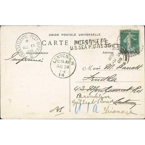 595 - 1908 Picture postcards from France to G.B or Russia to Germany both missent to S.S 