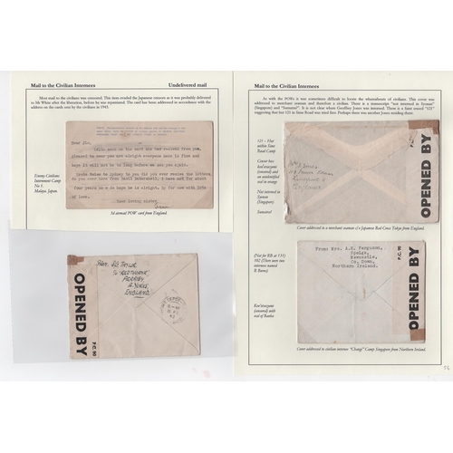 190 - 1943-45 Stampless covers (3) and a 3d P.O.W postcard from G.B, one cover returned with a 