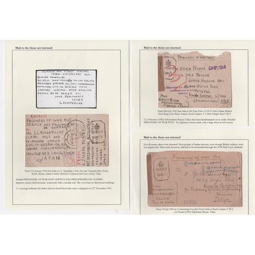 191 - India. 1942-44 Stampless covers (2) and postcard from India all to civilians who were not interned b... 