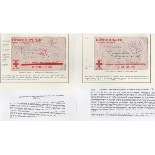 193 - Australia. 1942-43 Australia Red Cross envelopes printed in red, to Capt. B. Gill, 20th Battery, 2/1... 