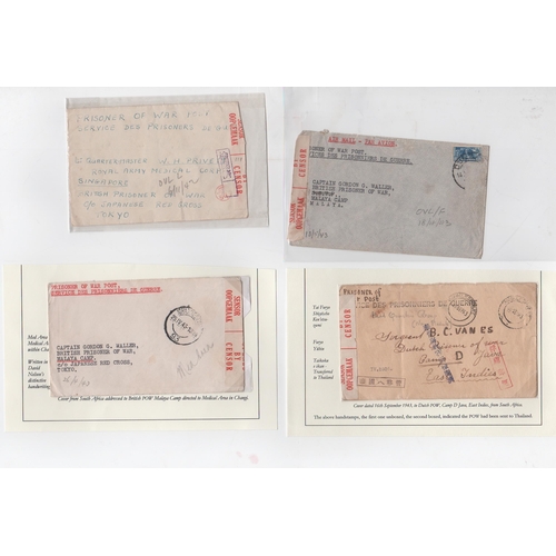 195 - South Africa. 1942-43 Stampless covers (3) and covers franked 3d + 6d (2, one with 6d stamp removed)... 