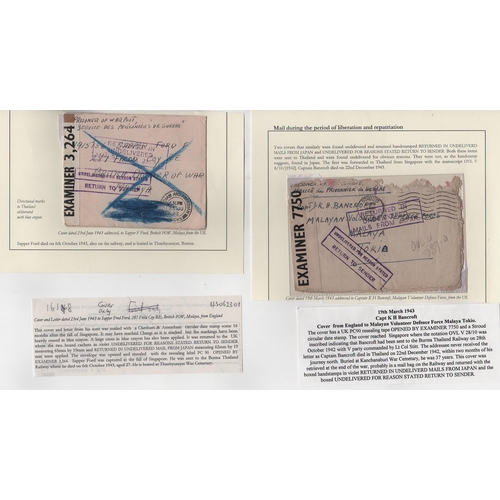 199 - Undelivered Mail. 1943-45 Stampless covers (2) and a card, and 3d P.O.W cards (2) all from G.B, the ... 