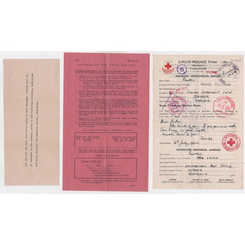 218 - 1944 (July 16) Thai Red Cross message form from George Powell in Civilian Internment Camp, Bangkok, ... 
