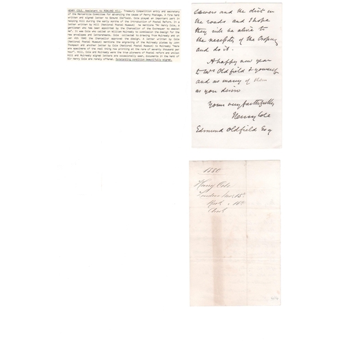 47 - Henry Cole. 1875-80 Letters written and signed by Cole, comprising 1875 (Jan 13) letter on 