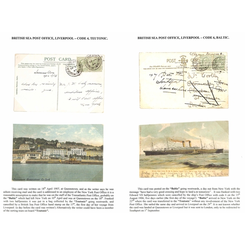 571 - 1906-07 Picture postcards to USA (2) or G.B all franked KEVII ½d pair cancelled by Sea Post c.d... 