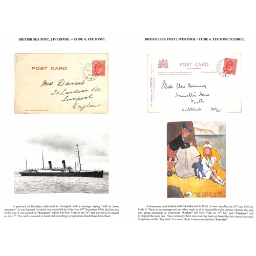 572 - 1905-06 Picture postcards franked KEVII 1d to USA (2) or G.B (3) cancelled by the Sea Post c.d.s cod... 