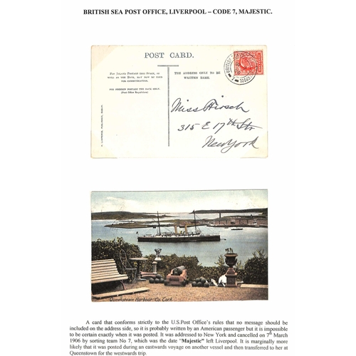 572 - 1905-06 Picture postcards franked KEVII 1d to USA (2) or G.B (3) cancelled by the Sea Post c.d.s cod... 