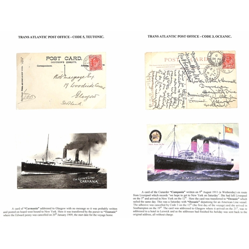 584 - 1909-13 Picture postcards franked 1d to G.B, all posted on Cunard liners, transferred to 