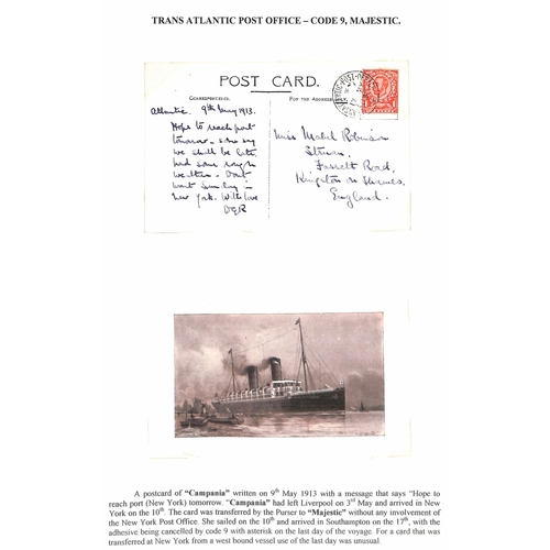 584 - 1909-13 Picture postcards franked 1d to G.B, all posted on Cunard liners, transferred to 