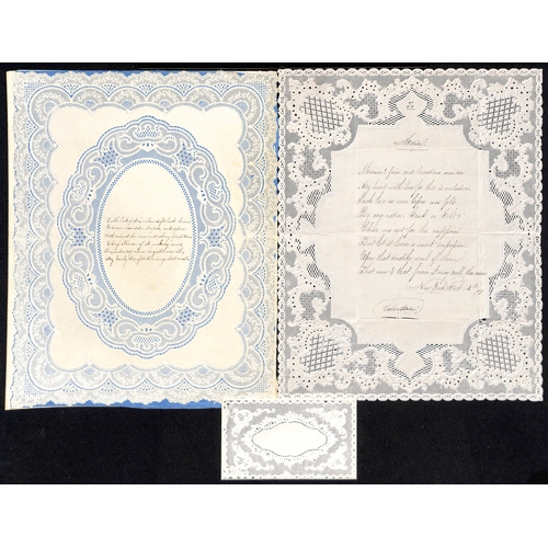 59 - c.1820-50 Valentine lettersheets all with superbly embossed and pierced paperlace borders, an early ... 