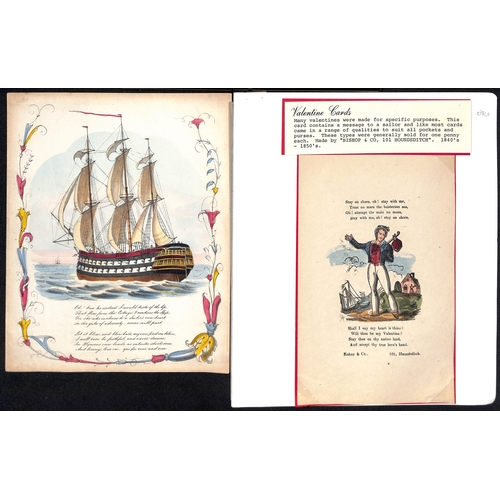 58 - c.1820-30 Valentine lettersheets with printed hand coloured pictures and verses, depicting young lad... 
