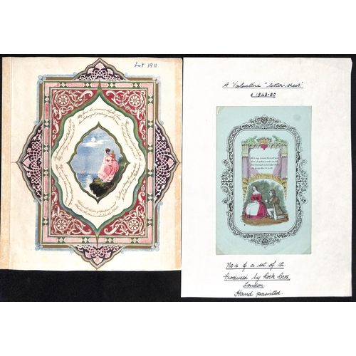 58 - c.1820-30 Valentine lettersheets with printed hand coloured pictures and verses, depicting young lad... 