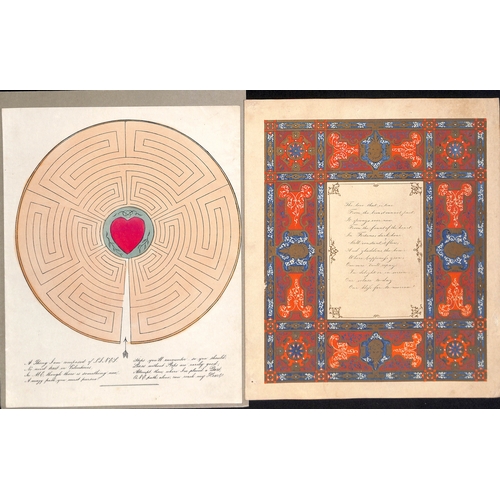 58 - c.1820-30 Valentine lettersheets with printed hand coloured pictures and verses, depicting young lad... 