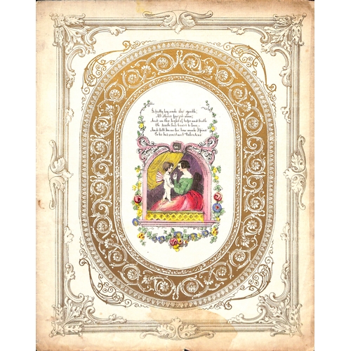 58 - c.1820-30 Valentine lettersheets with printed hand coloured pictures and verses, depicting young lad... 