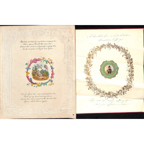 58 - c.1820-30 Valentine lettersheets with printed hand coloured pictures and verses, depicting young lad... 