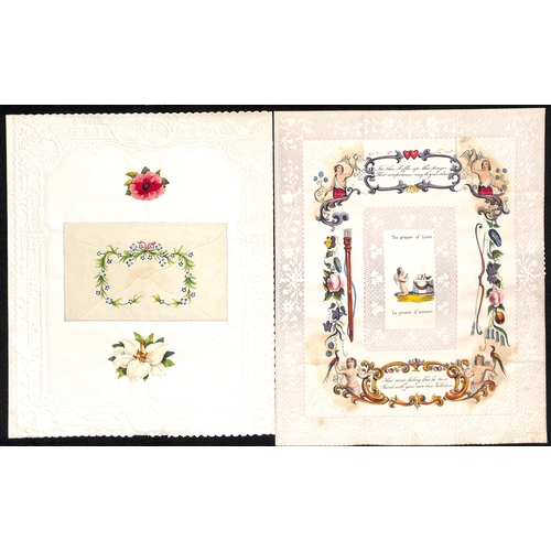 58 - c.1820-30 Valentine lettersheets with printed hand coloured pictures and verses, depicting young lad... 