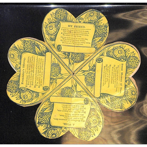 53 - c.1820 Printed handcoloured heart shaped cards with flowers and verses, opening out into a 