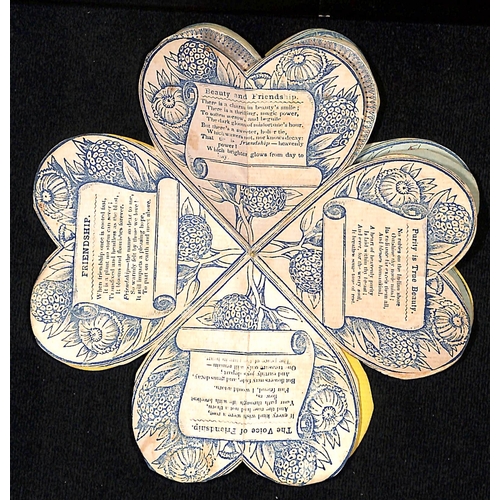 53 - c.1820 Printed handcoloured heart shaped cards with flowers and verses, opening out into a 