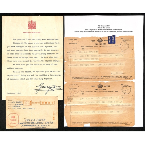 204 - 1943 Third type postcard from Pte E.J Green in No. 4 P.O.W Camp to his wife in England, Japanese and... 