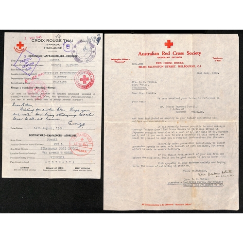 219 - 1944 (Aug 14) Thai Red Cross message form from George Powell in Civilian Internment Camp, Bangkok, t... 
