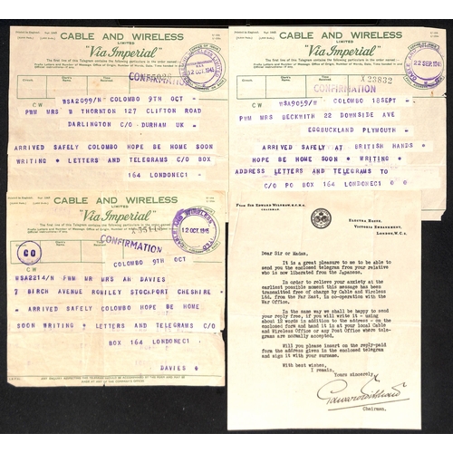 227 - 1945 Covers and cards (5) and telegrams (5) to or from former prisoners being repatriated, comprisin... 