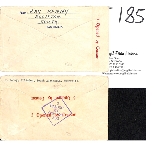 185 - Australia. 1943-44 Australian Red Cross envelopes printed in red or blue, both from Elliston, South ... 