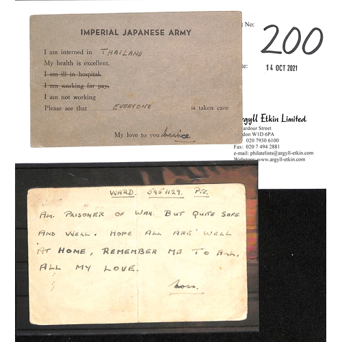 200 - Malaya / Thailand. 1942-43 Cards from Private M.O Ward, the first card from Singapore with violet 